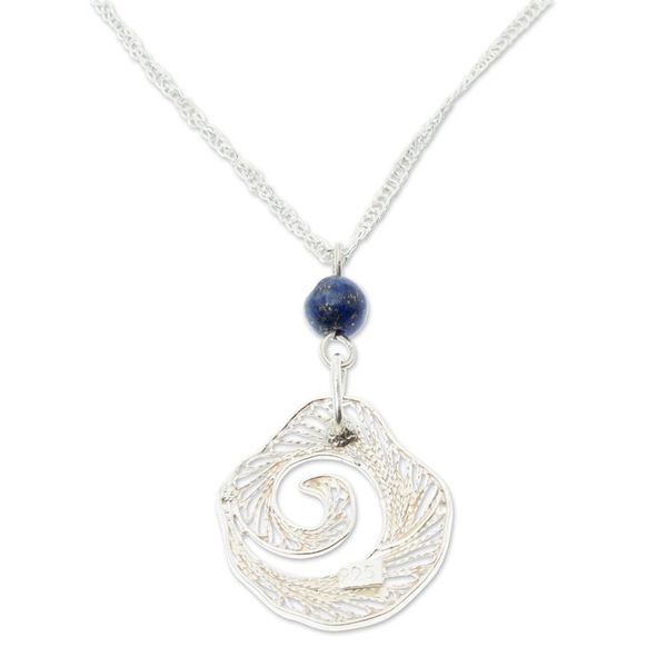 Alternate image for Lapis Lazuli Filigree Pendant Necklace in Conch Design Spiral Evolution