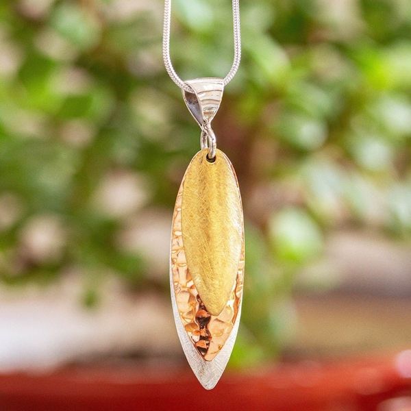 Alternate image for Mexican 925 Sterling Silver Gold Copper Pendant Necklace Natures Enchantment