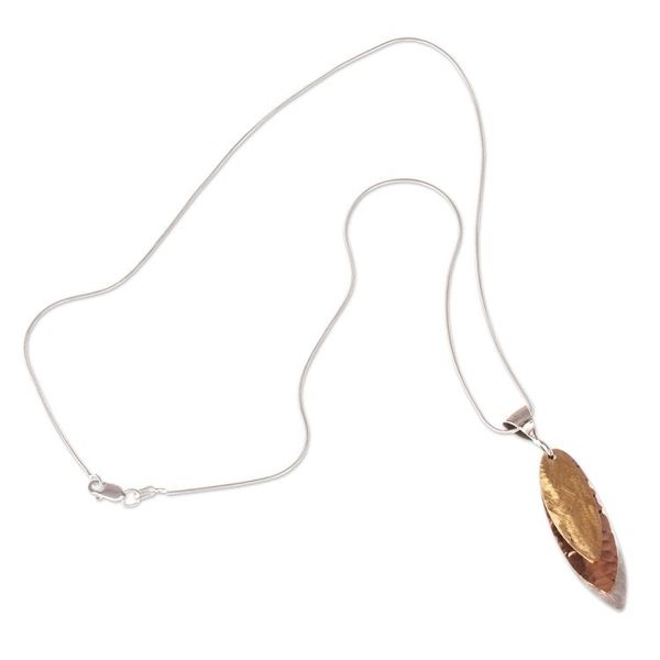 Alternate image for Mexican 925 Sterling Silver Gold Copper Pendant Necklace Natures Enchantment