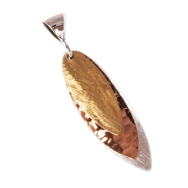 Alternate image for Mexican 925 Sterling Silver Gold Copper Pendant Necklace Natures Enchantment