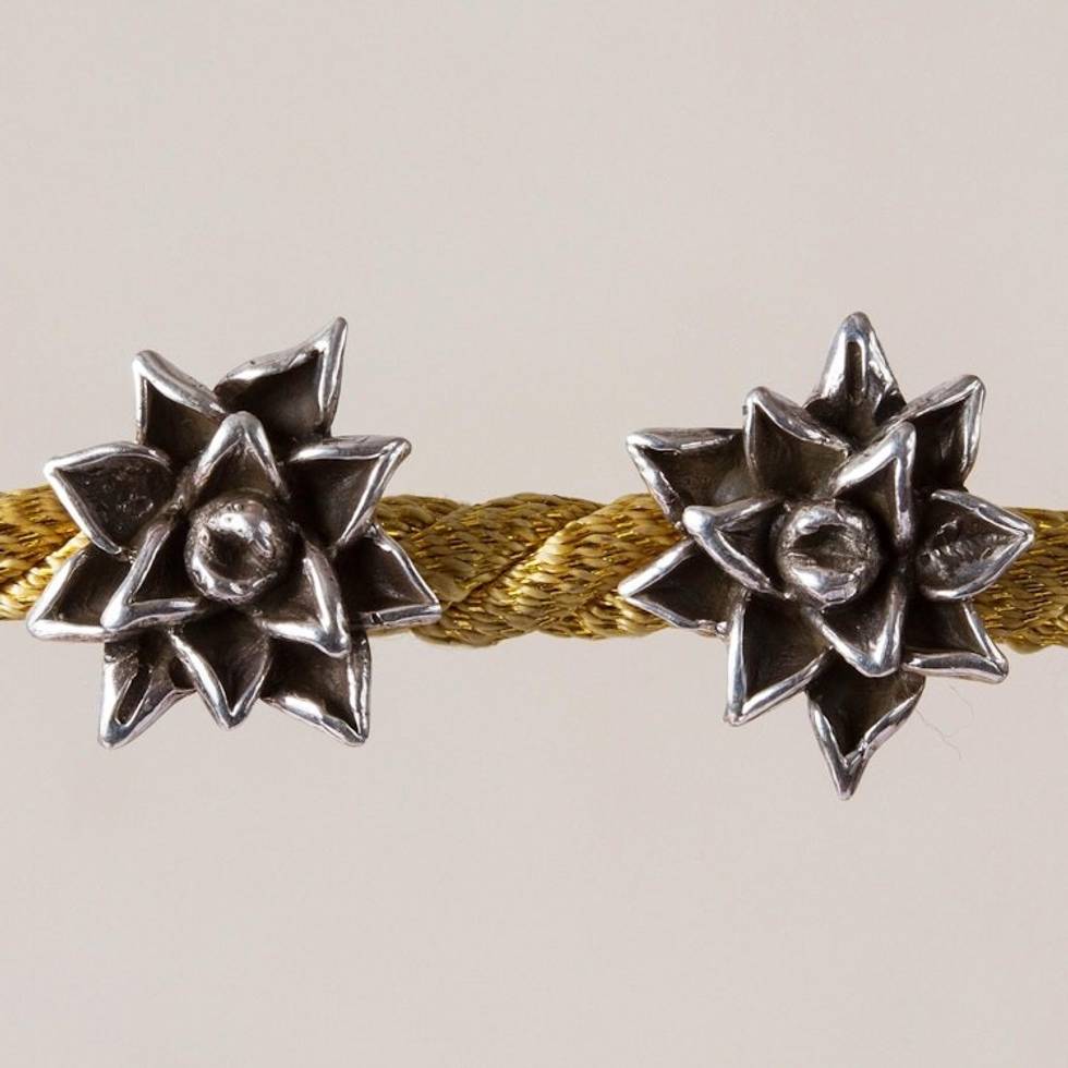 Succulent-Themed Sterling Silver Button Earrings from Mexico 'Charming Succulents'