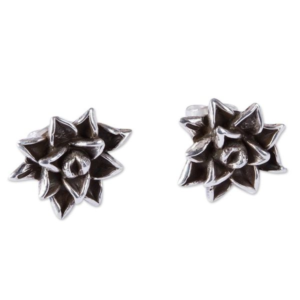 Alternate image for Succulent-Themed Sterling Silver Button Earrings from Mexico Charming Succulents