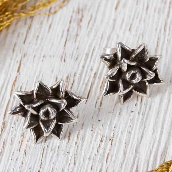 Alternate image for Succulent-Themed Sterling Silver Button Earrings from Mexico Charming Succulents