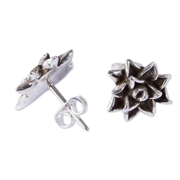 Alternate image for Succulent-Themed Sterling Silver Button Earrings from Mexico Charming Succulents