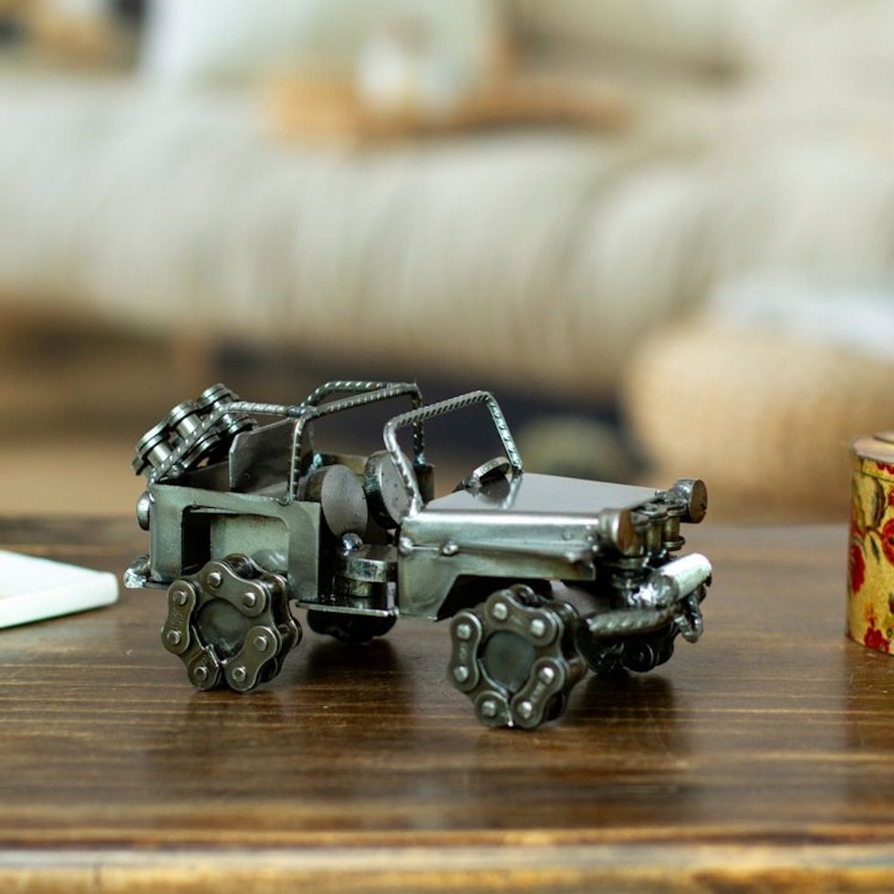 Recycled Auto Parts Rustic Jeep Sculpture 'Rustic Jeep'