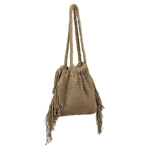 Alternate image for Green Cotton Macrame Shoulder Bag Terra Fria in Olive