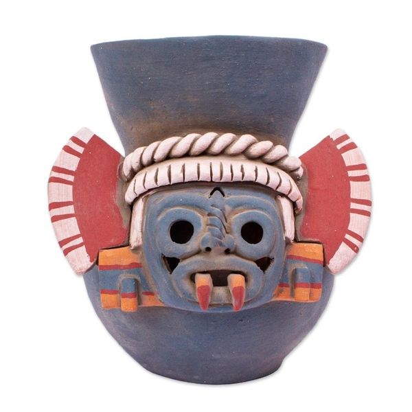 Alternate image for Handcrafted Signed Ceramic Aztec Tlaloc Replica Vessel Lord of the Rainstorm