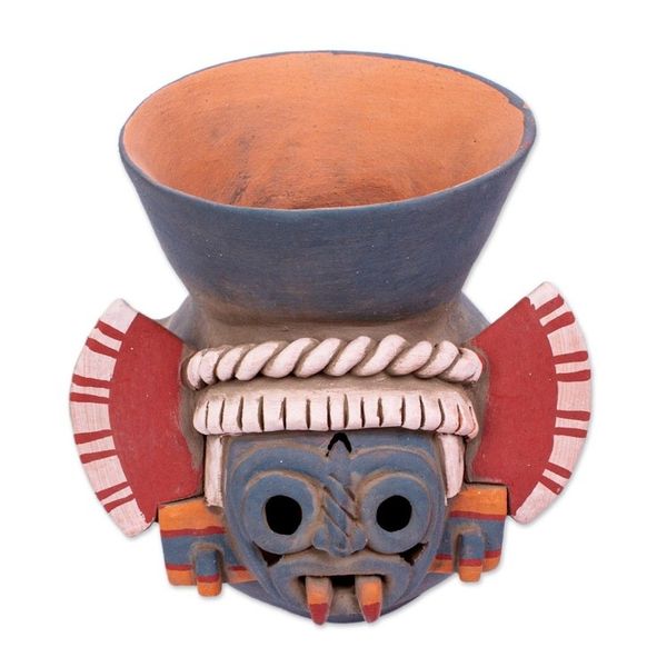 Alternate image for Handcrafted Signed Ceramic Aztec Tlaloc Replica Vessel Lord of the Rainstorm