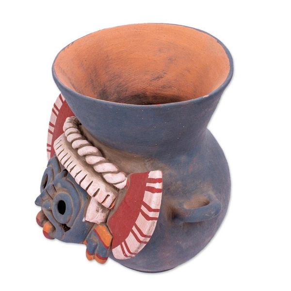Alternate image for Handcrafted Signed Ceramic Aztec Tlaloc Replica Vessel Lord of the Rainstorm