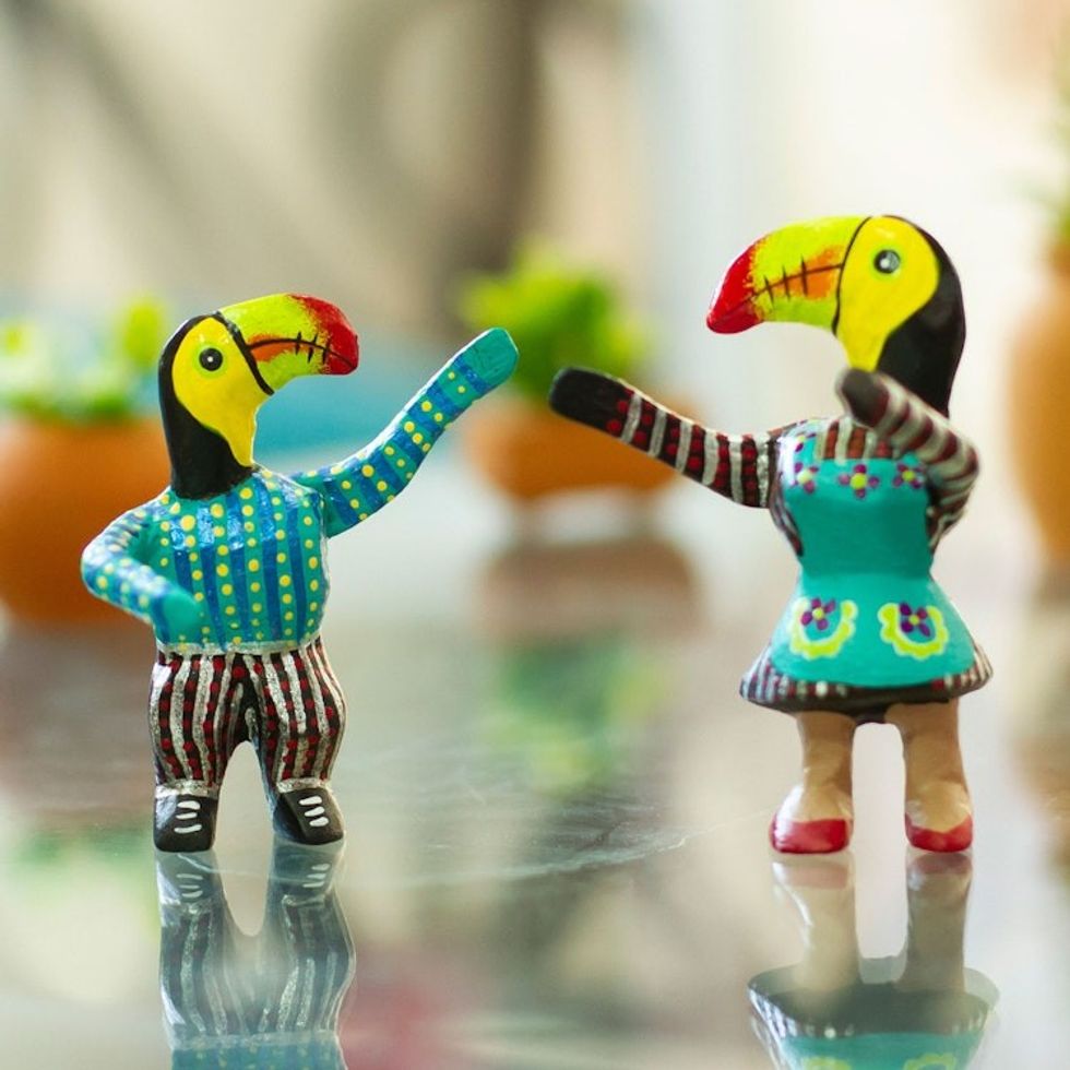 Handmade Bird Alebrijes Pair 'Dancing Toucans'
