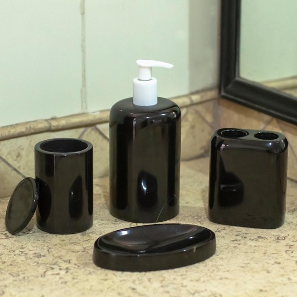 Handmade Black Onyx Bath Accessory Set 'Vanity Fair in Black'