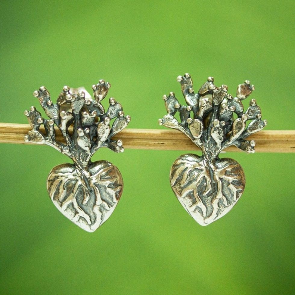 Handmade Heart Cacti Earrings .6 inch 'Root of Life'