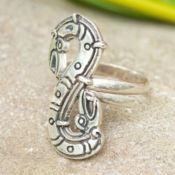 Alternate image for Quetzalcoatl Inspired Sterling Silver Cocktail Ring Feathered Snake
