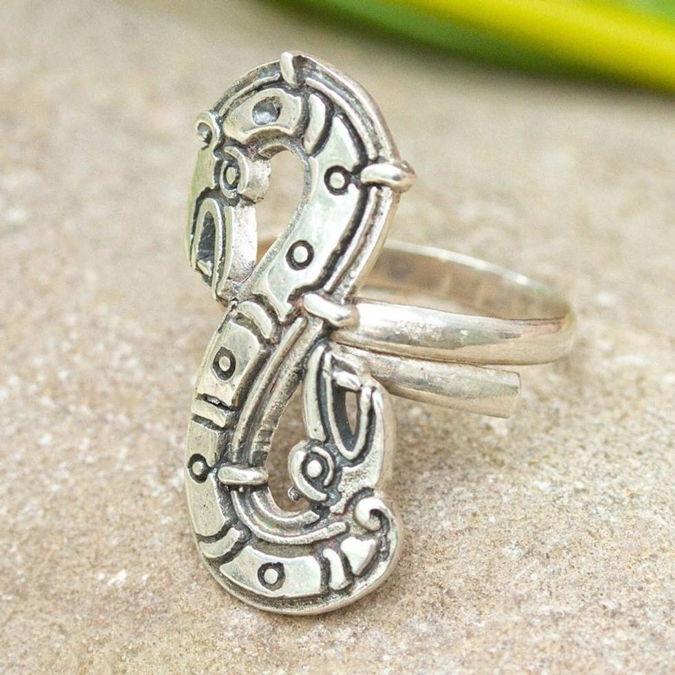 Quetzalcoatl Inspired Sterling Silver Cocktail Ring 'Feathered Snake'