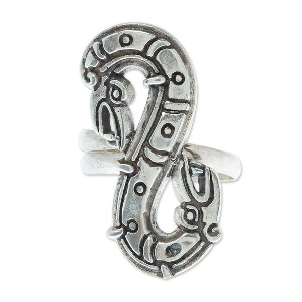 Alternate image for Quetzalcoatl Inspired Sterling Silver Cocktail Ring Feathered Snake
