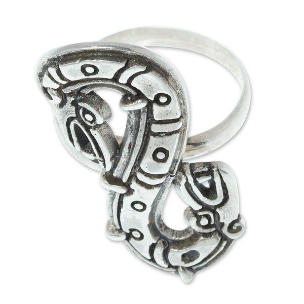 Alternate image for Quetzalcoatl Inspired Sterling Silver Cocktail Ring Feathered Snake