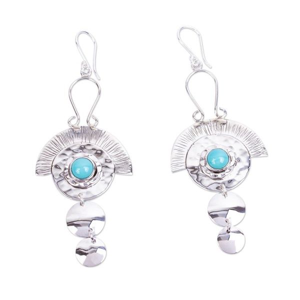 Alternate image for Aztec Style Taxco Silver and Natural Turquoise Earrings Aztec Halo