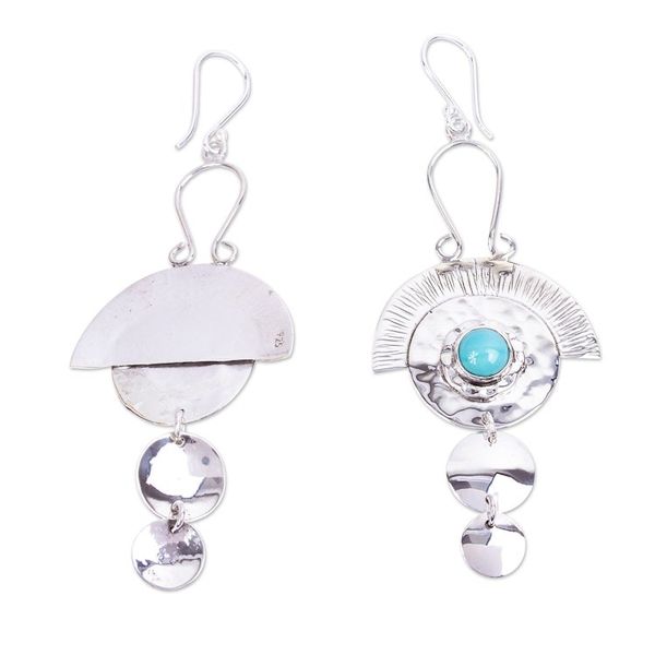 Alternate image for Aztec Style Taxco Silver and Natural Turquoise Earrings Aztec Halo