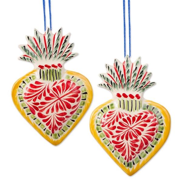 Alternate image for Hand-Painted Ceramic Sacred Heart Ornament Pair Sacred Hearts