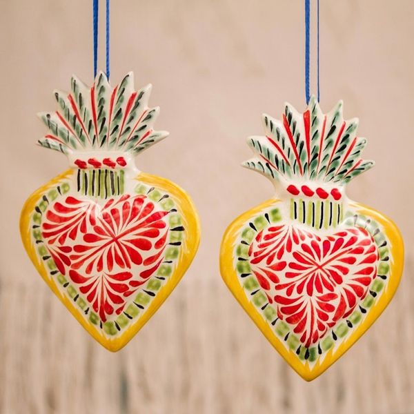 Alternate image for Hand-Painted Ceramic Sacred Heart Ornament Pair Sacred Hearts
