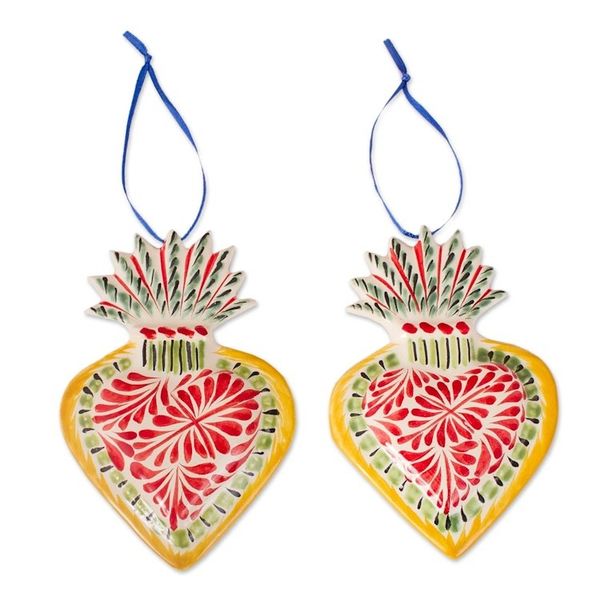 Alternate image for Hand-Painted Ceramic Sacred Heart Ornament Pair Sacred Hearts
