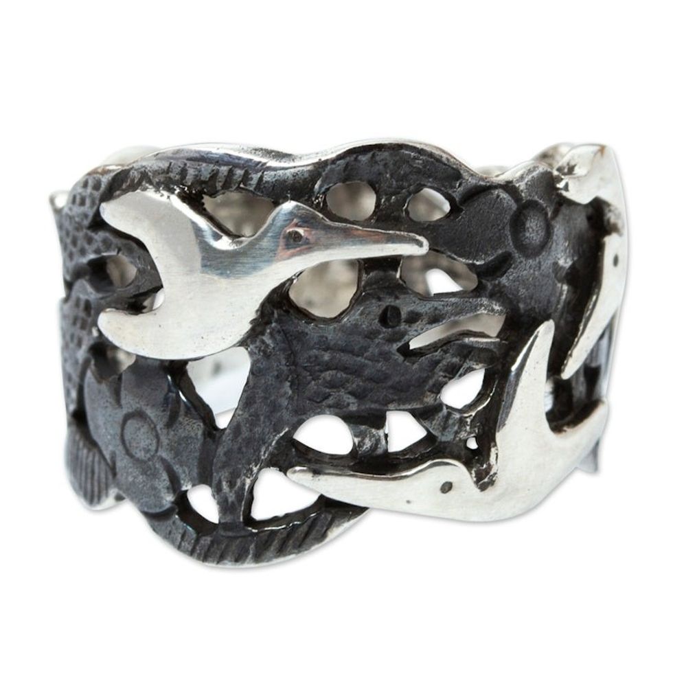 Taxco 950 Silver Band Ring with Seagulls in Flight 'Seagulls in Flight'