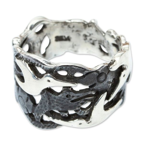 Alternate image for Taxco 950 Silver Band Ring with Seagulls in Flight Seagulls in Flight