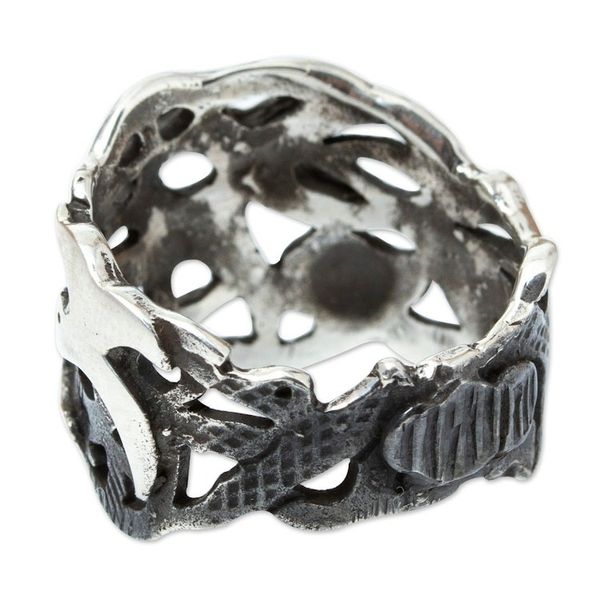 Alternate image for Taxco 950 Silver Band Ring with Seagulls in Flight Seagulls in Flight