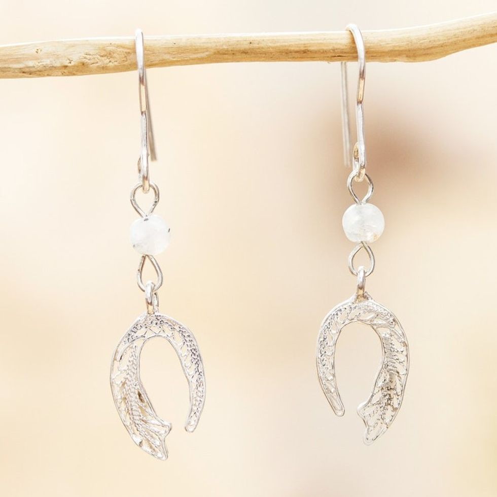 Sterling Silver Filigree and Moonstone Dangle Earrings 'Lunar Movement'