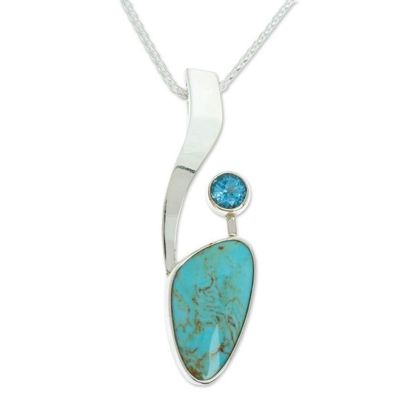 Alternate image for Turquoise and Blue Topaz Silver Pendant Necklace from Mexico Western Skies