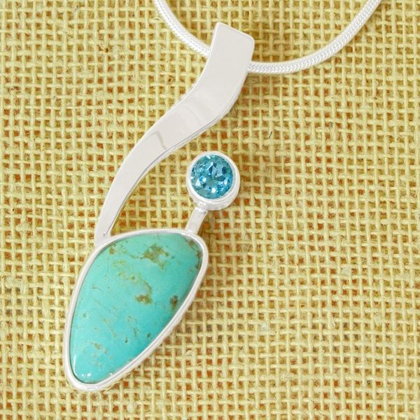 Alternate image for Turquoise and Blue Topaz Silver Pendant Necklace from Mexico Western Skies