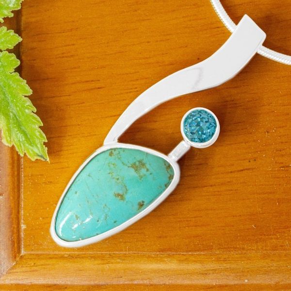 Alternate image for Turquoise and Blue Topaz Silver Pendant Necklace from Mexico Western Skies
