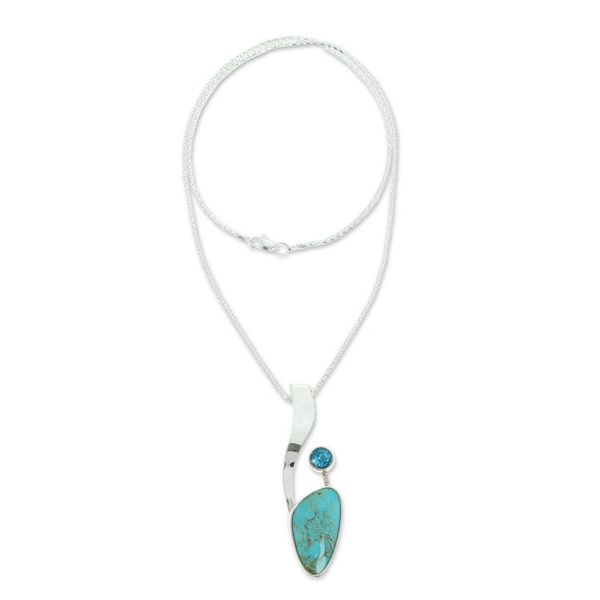 Alternate image for Turquoise and Blue Topaz Silver Pendant Necklace from Mexico Western Skies