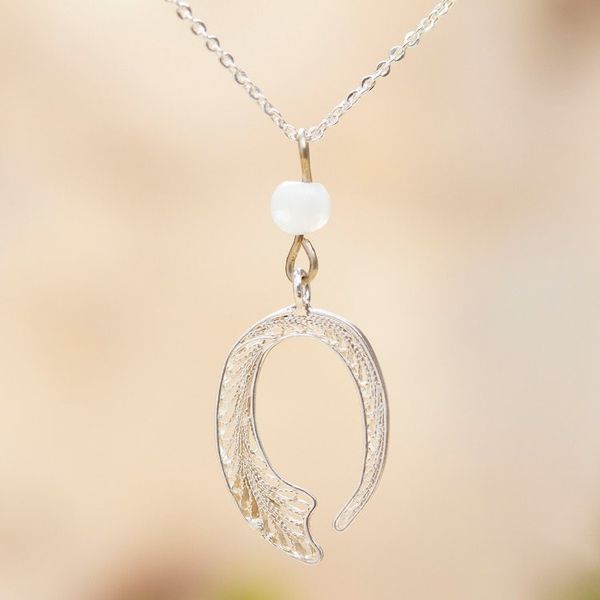 Alternate image for Sterling Silver Filigree and Moonstone Pendant Necklace Lunar Movement