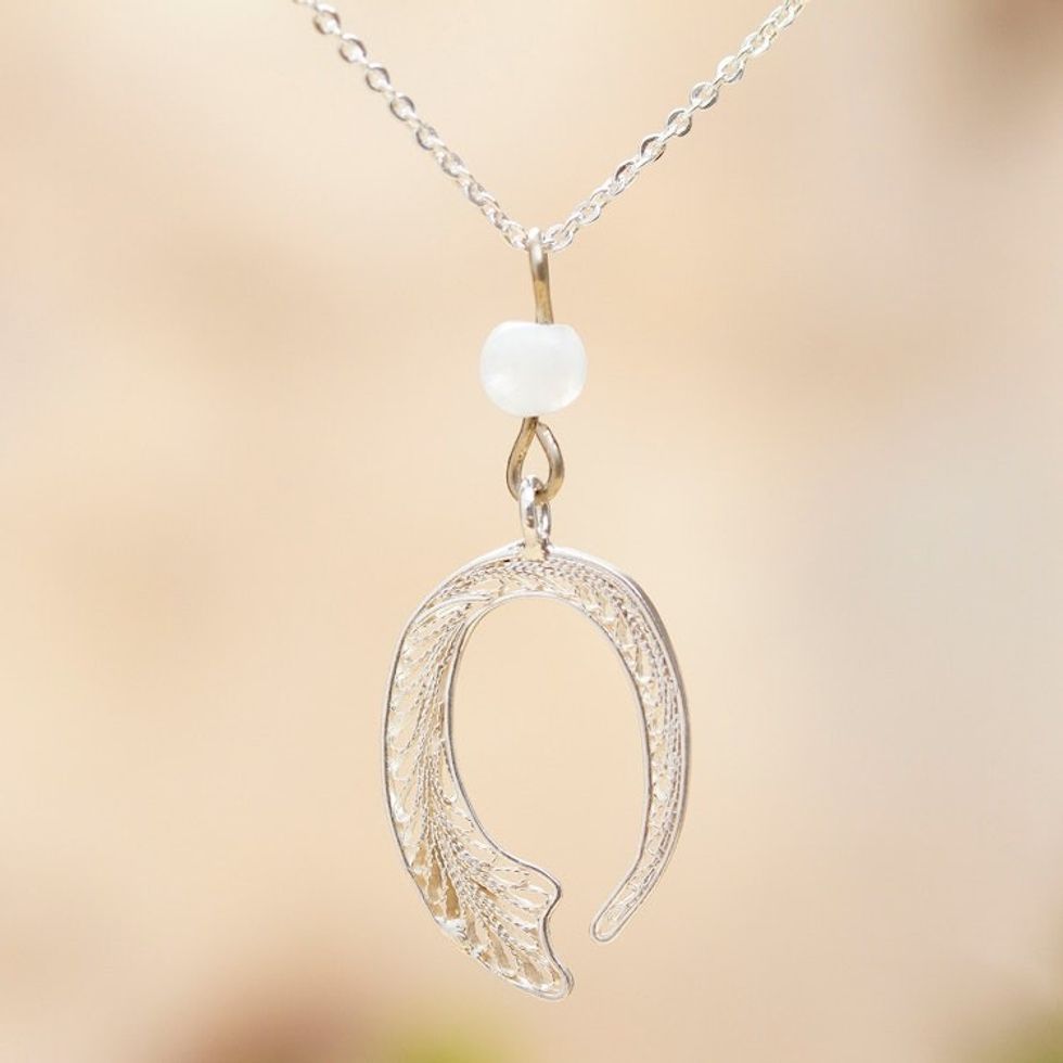 Sterling Silver Filigree and Moonstone Pendant Necklace 'Lunar Movement'