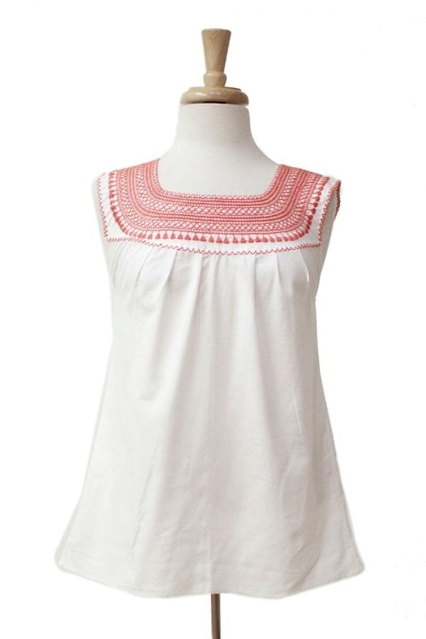 Alternate image for White and Flame Embroidered Cotton Blouse from Mexico Flame Delight