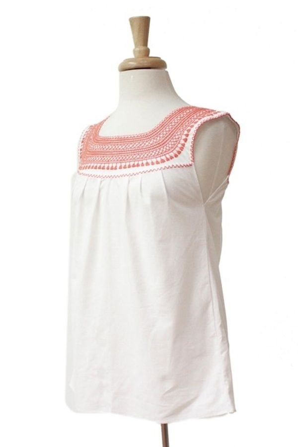 Alternate image for White and Flame Embroidered Cotton Blouse from Mexico Flame Delight