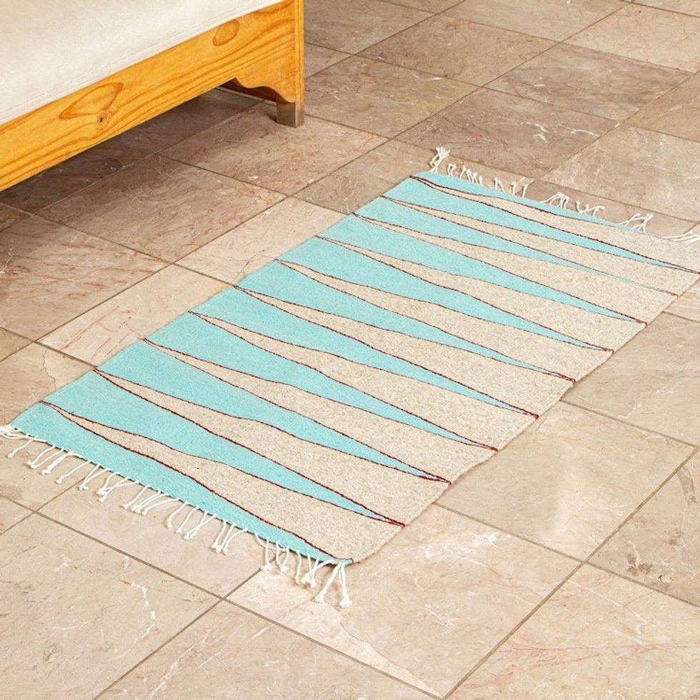 Hand Woven Aqua and Beige Area Rug 2x3 'High Sierras'