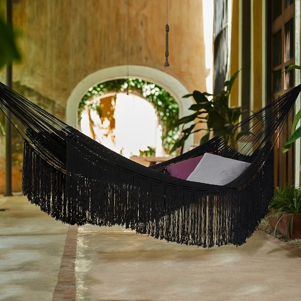 Alternate image for Black Cotton Rope Hammock Triple Mirage in Black