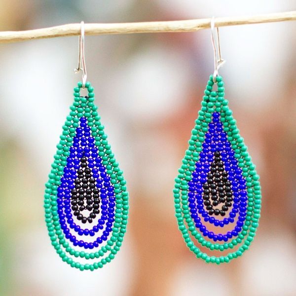 Alternate image for Green and Blue Drop-Shaped Beaded Earrings from Mexico Rain Forest Drops