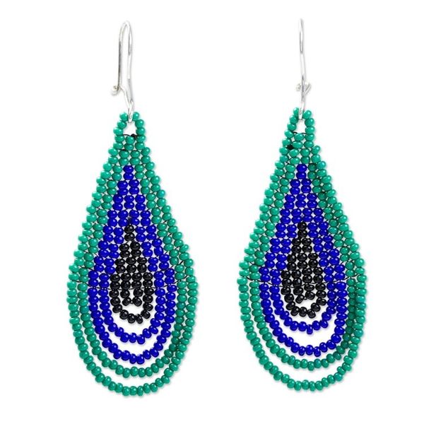 Alternate image for Green and Blue Drop-Shaped Beaded Earrings from Mexico Rain Forest Drops