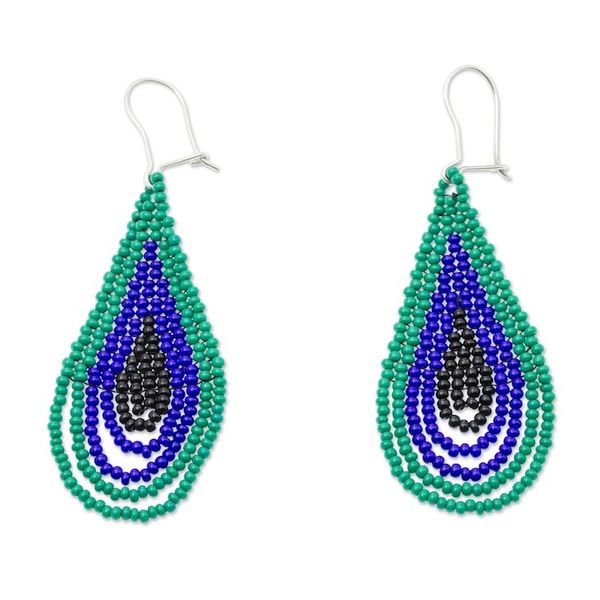 Alternate image for Green and Blue Drop-Shaped Beaded Earrings from Mexico Rain Forest Drops