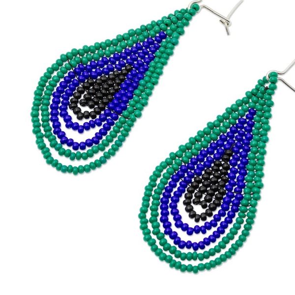 Alternate image for Green and Blue Drop-Shaped Beaded Earrings from Mexico Rain Forest Drops