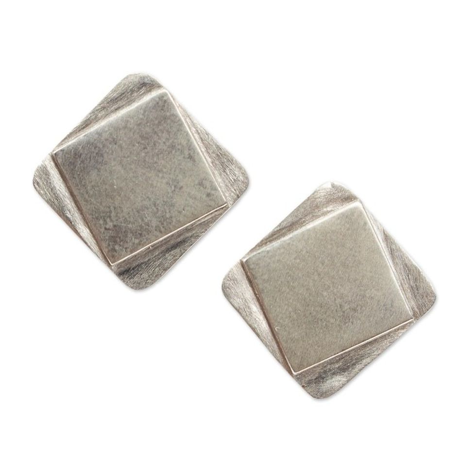Square Sterling Silver Drop Earrings 'Squares Upon Squares'