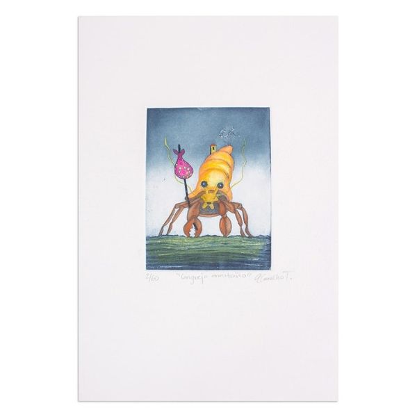 Alternate image for Original Hermit Crab Aquatint Print Hermit Crab