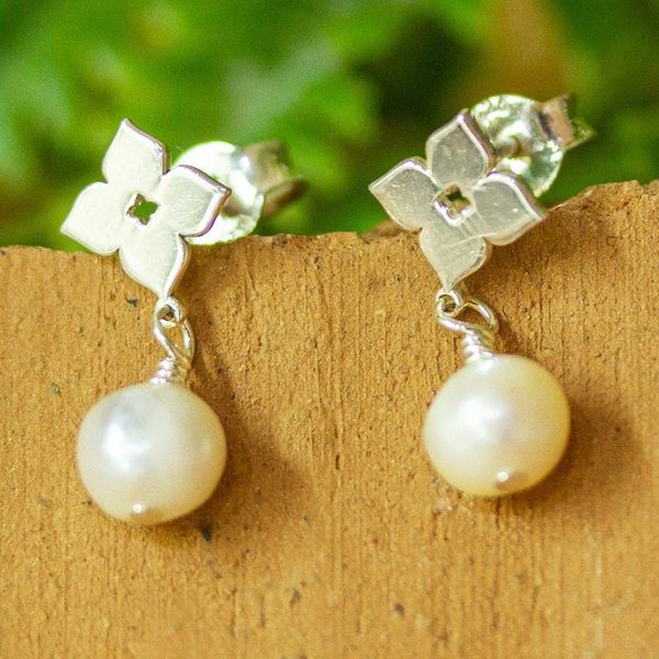 Alternate image for Silver and Cultured Pearl Flower Dangle Earrings from Mexico Moroccan Flowers