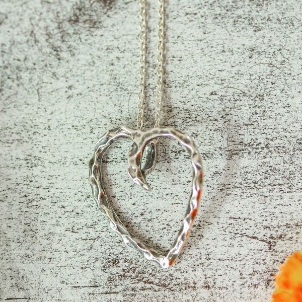 Alternate image for Sterling Silver Hammered Heart Pendant Necklace from Mexico Love of My Soul