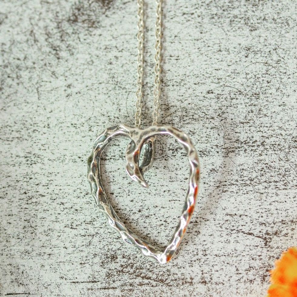 Sterling Silver Hammered Heart Pendant Necklace from Mexico 'Love of My Soul'