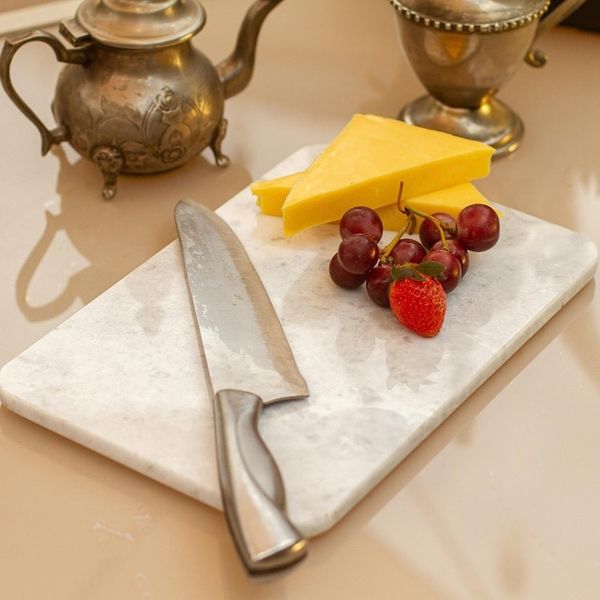 Alternate image for White and Grey Marble Cutting Board Handmade in Mexico Mesa in White