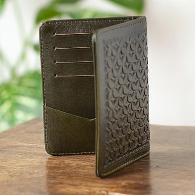 Main image for Army Green Embossed Leather Passport Holder from Mexico Deep Olive Traveler